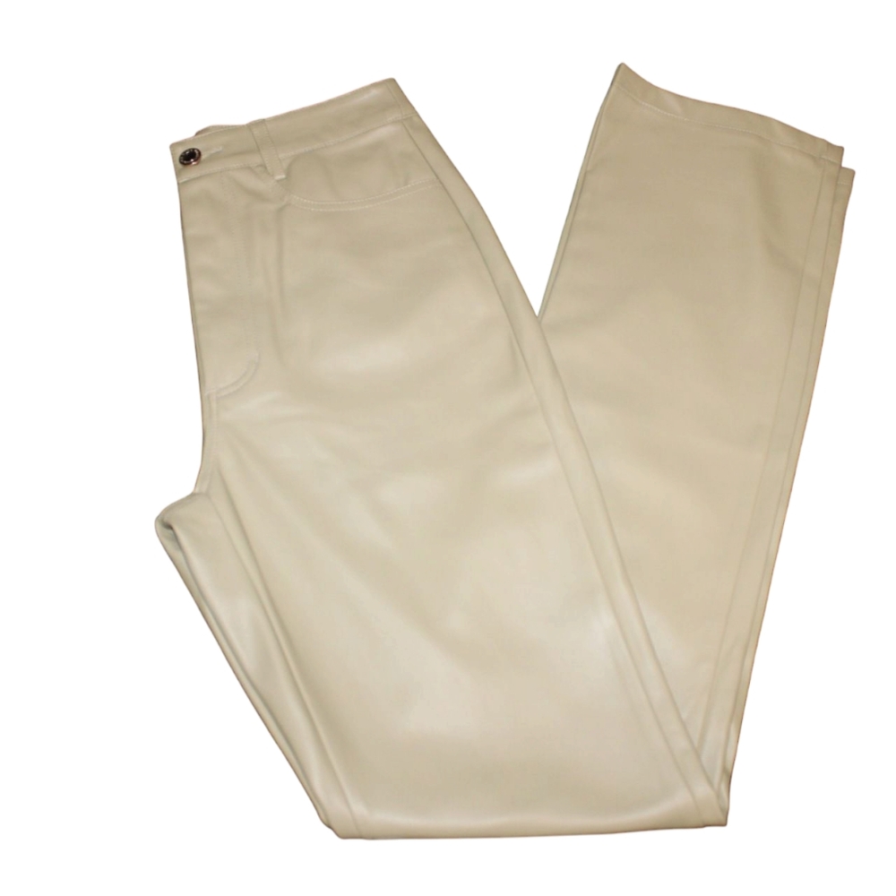 Leather Beige High Rise Straight Legged Pants. MobWife, Indy, Academia, Grunge